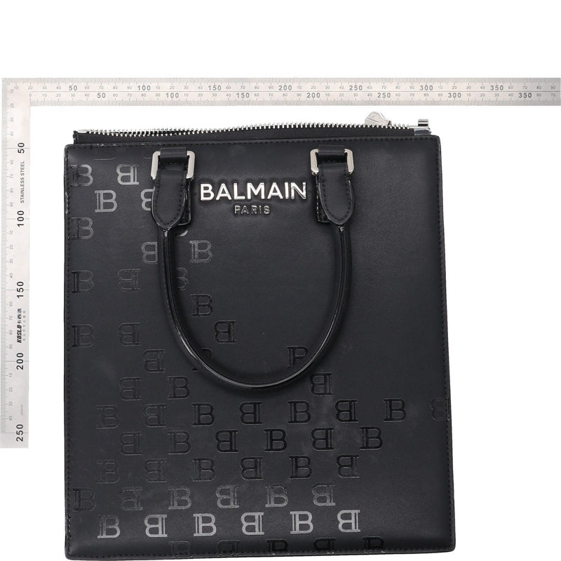 Balmain Paris Black Monogram Leather Tote Bag