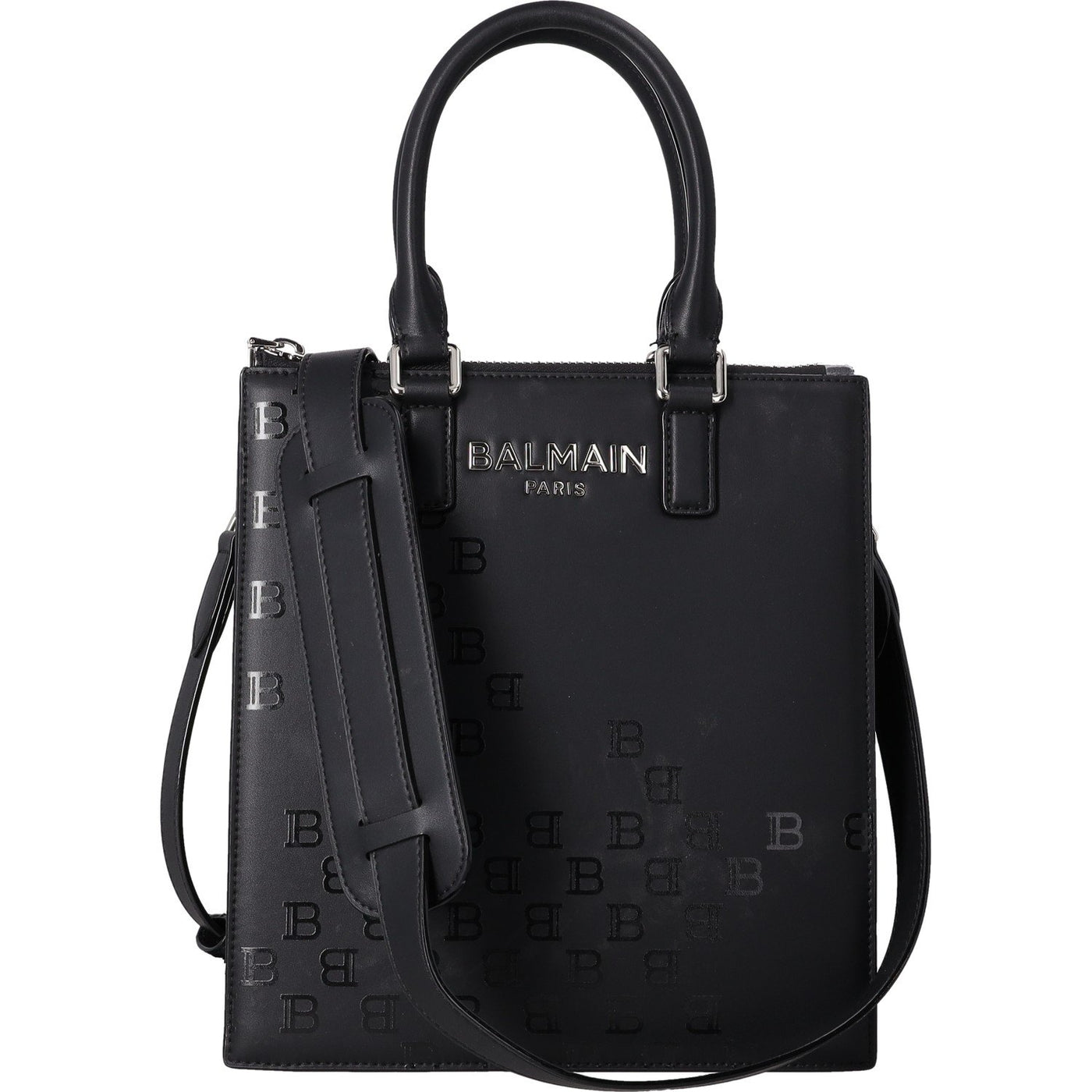 Balmain Paris Black Monogram Leather Tote Bag