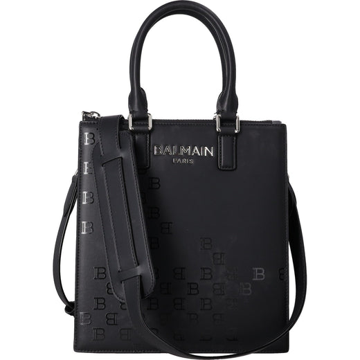 Balmain Paris Black Monogram Leather Tote Bag