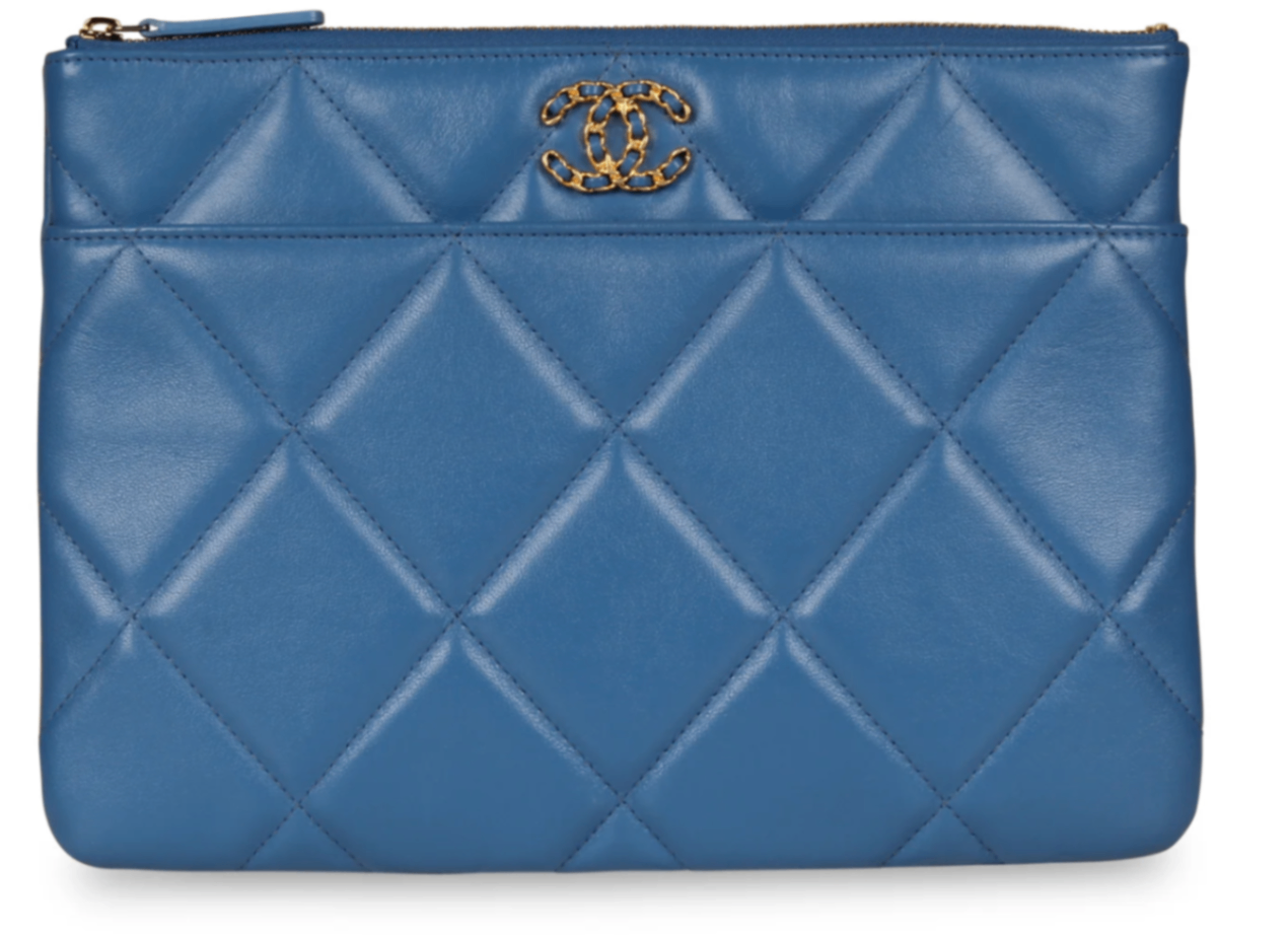 Chanel 19 Bright Blue Leather Flap Clutch