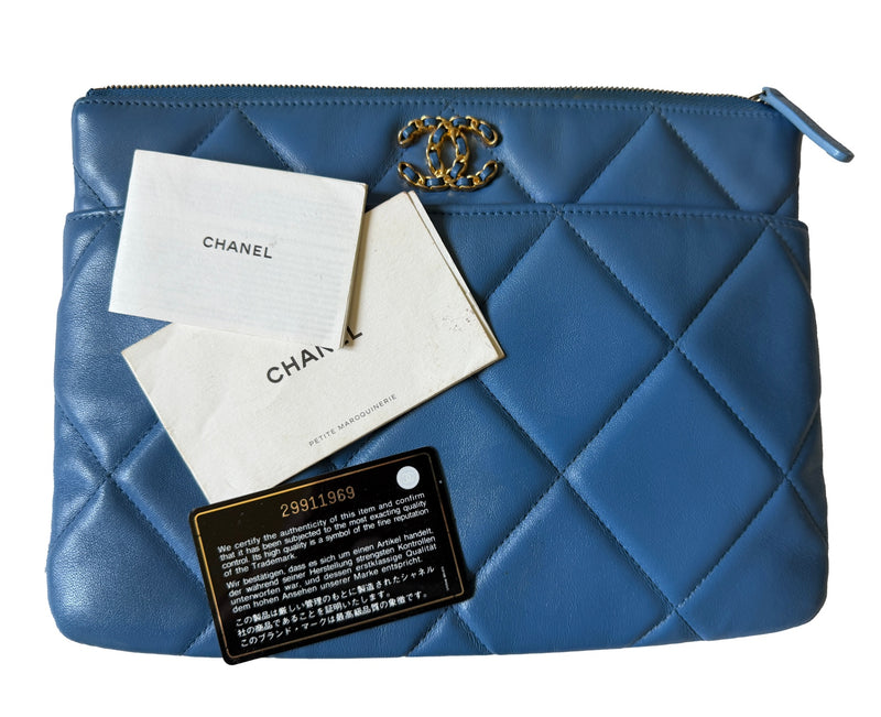 Chanel 19 Bright Blue Leather Flap Clutch