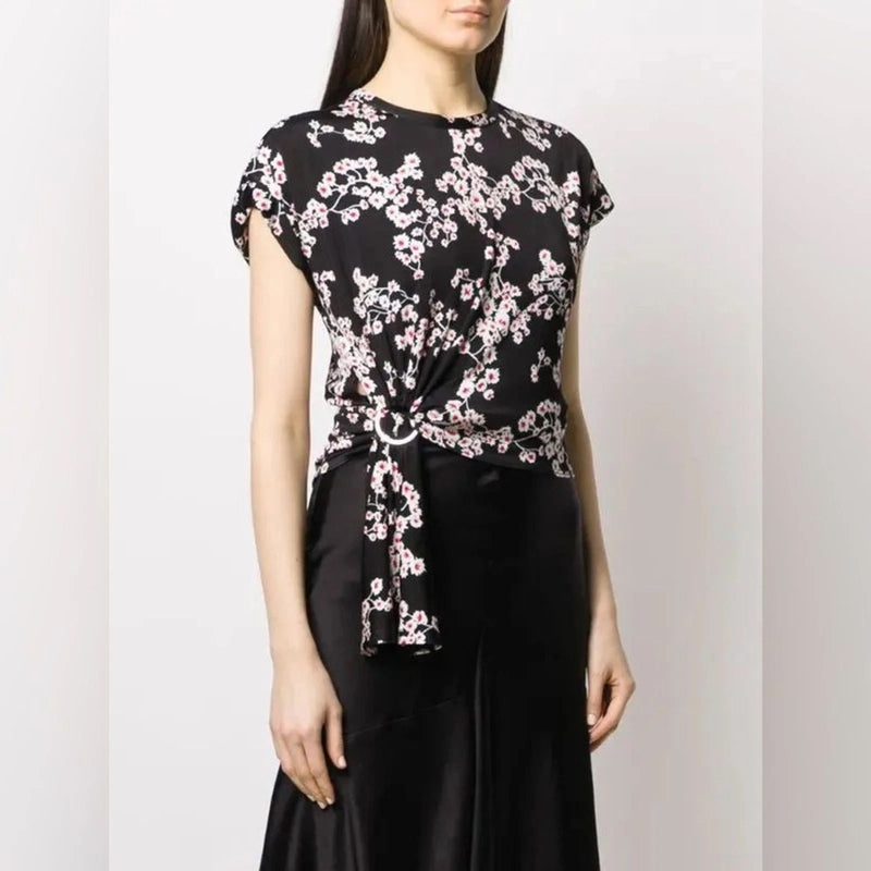 Rabanne Side-Knot Sakura-Print Top and Skirt