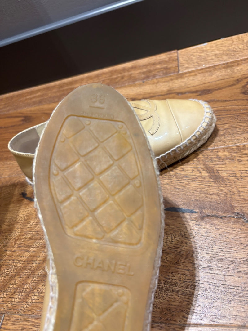 Chanel Beige Leather and Espadrille (rope sole) Shoes