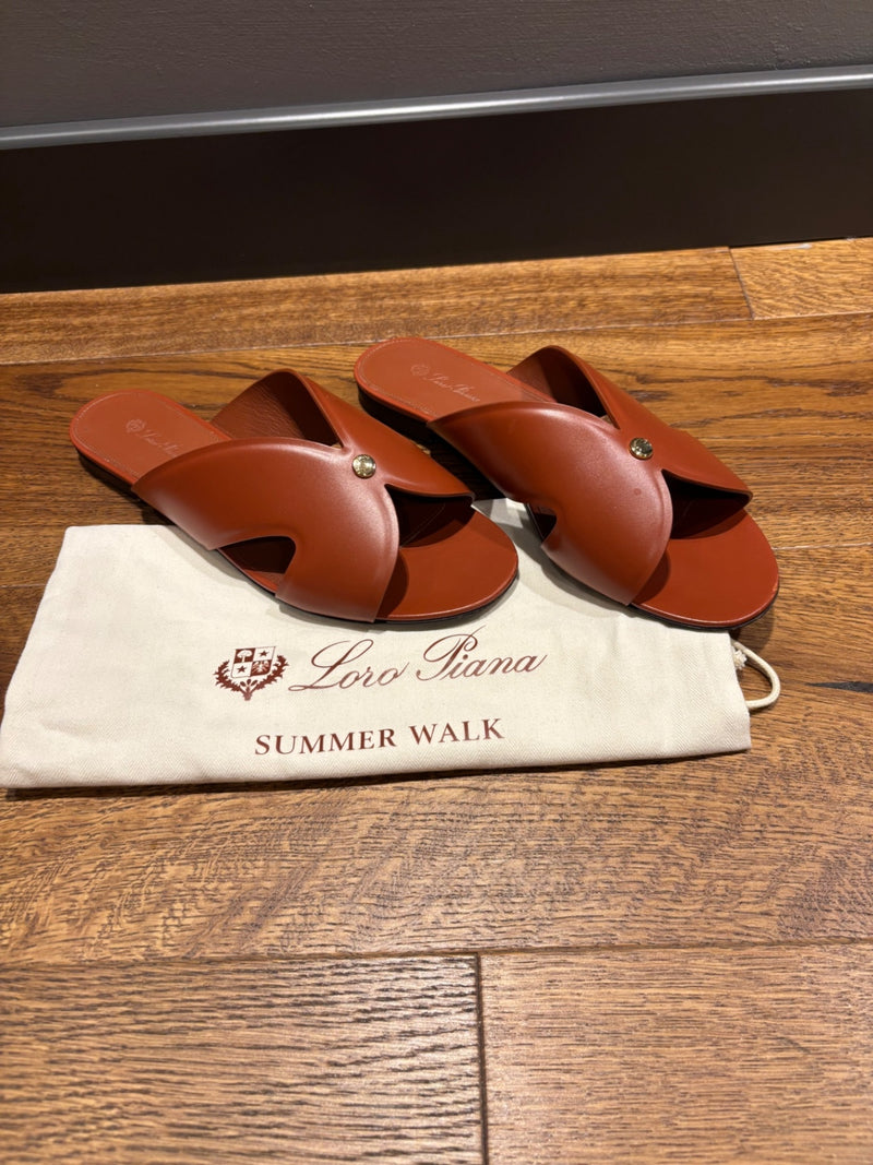 Loro Piana Vera Brown Leather Sandals 40,5