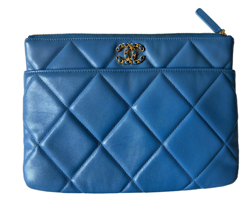 Chanel 19 Bright Blue Leather Flap Clutch
