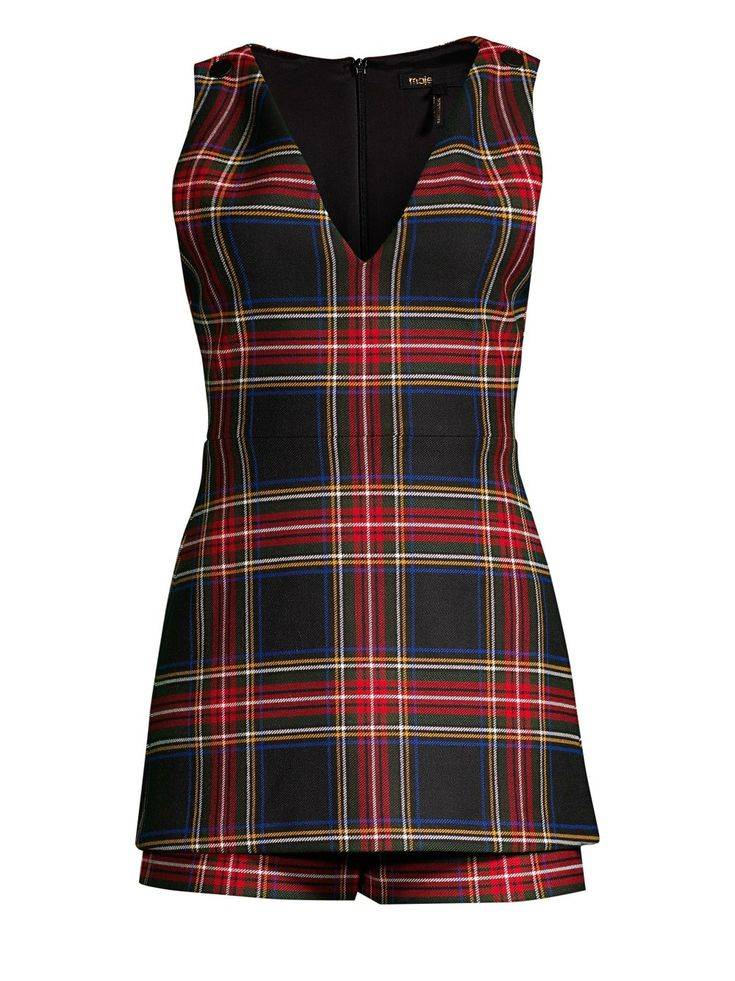 Maje Iris Tartan Plaid Romper Jumpsuit