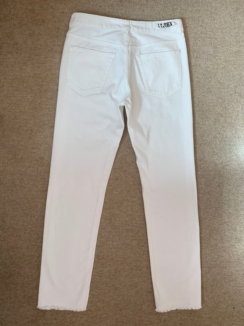 MM6 Maison Margiela White Denim Frayed Hem Jeans - UK 10 - £420