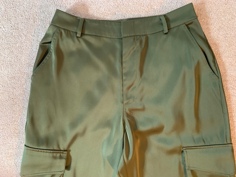 Good American Juniper Green satin cargo pants - UK 8