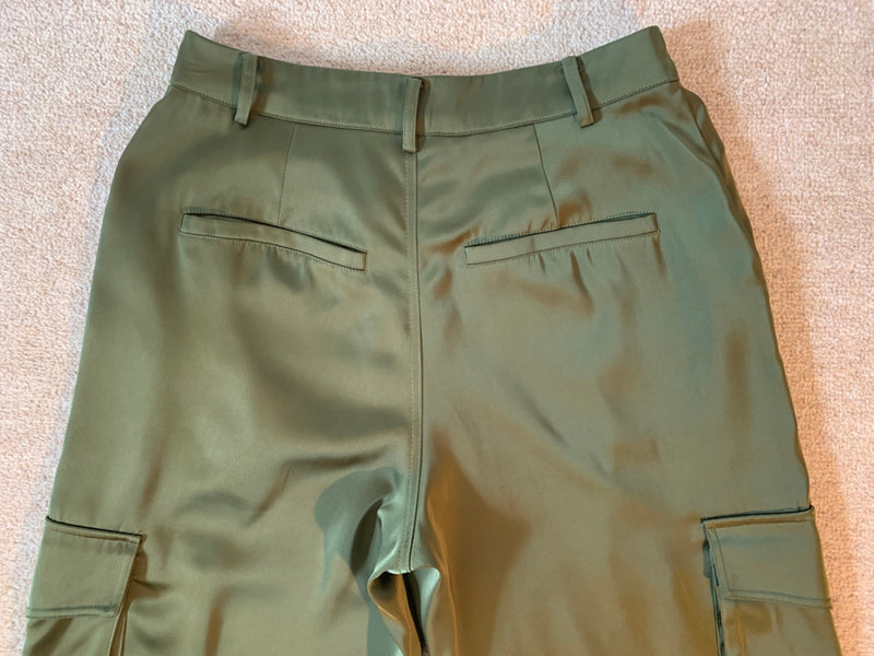 Good American Juniper Green satin cargo pants - UK 8