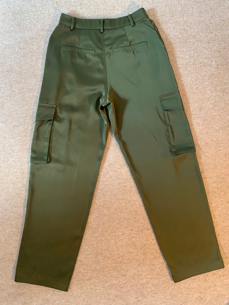 Good American Juniper Green satin cargo pants - UK 8