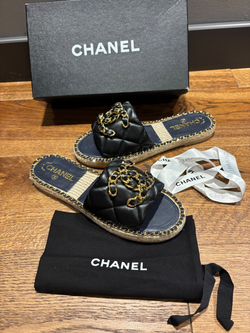 Chanel Quilted Leather CC Sandals