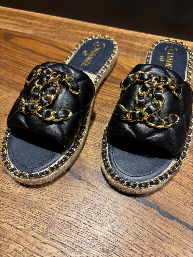 Chanel Quilted Leather CC Sandals