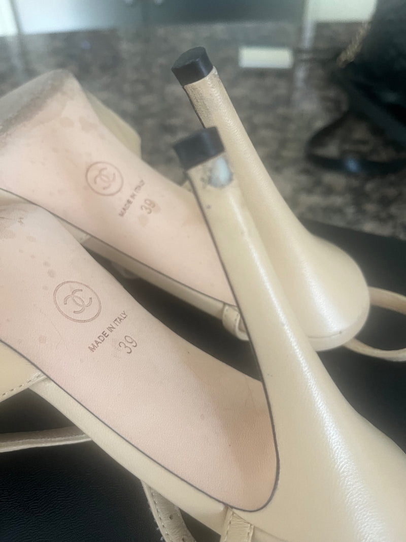 Chanel Beige and Black Leather Shoes