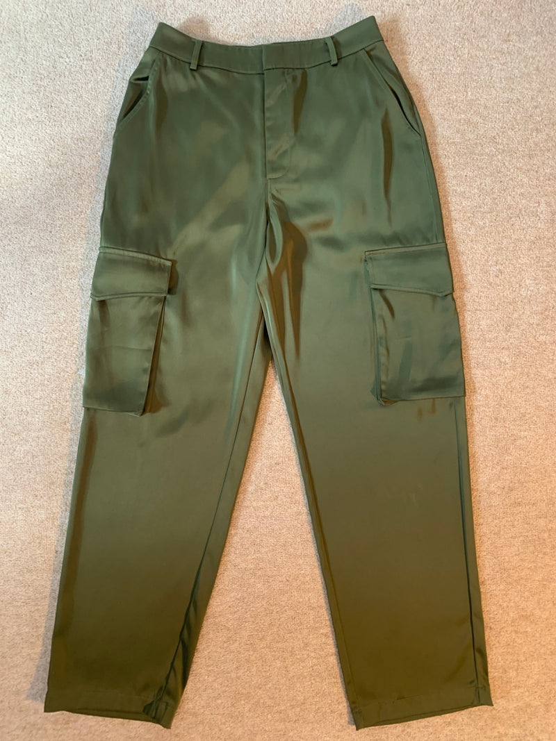 Good American Juniper Green satin cargo pants - UK 8