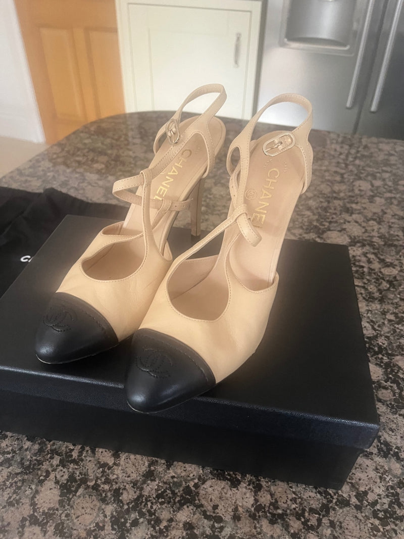 Chanel Beige and Black Leather Shoes