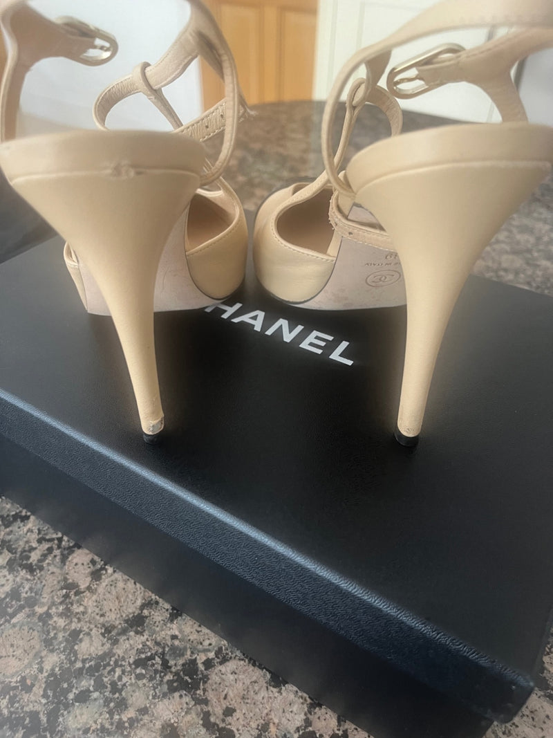 Chanel Beige and Black Leather Shoes
