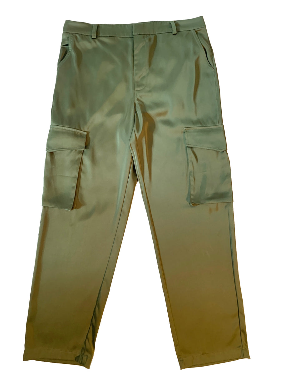 Good American Juniper Green satin cargo pants - UK 8