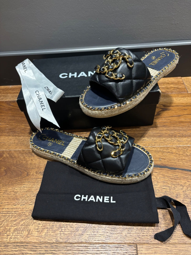 Chanel Quilted Leather CC Sandals