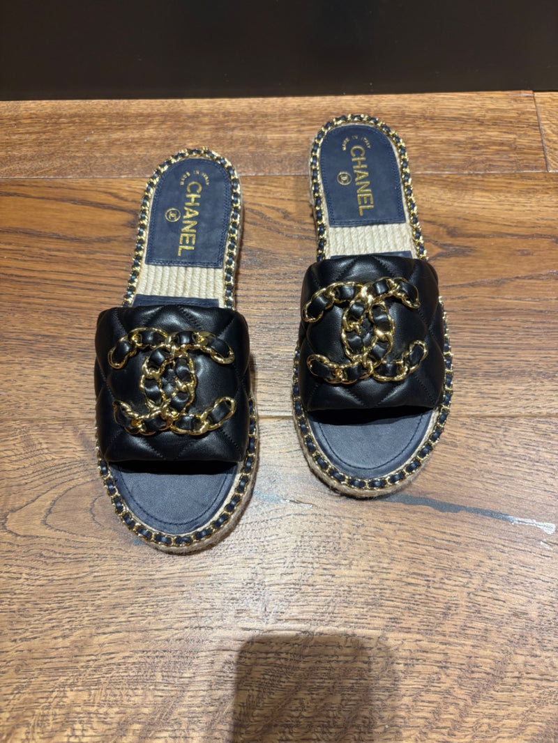 Chanel Quilted Leather CC Sandals