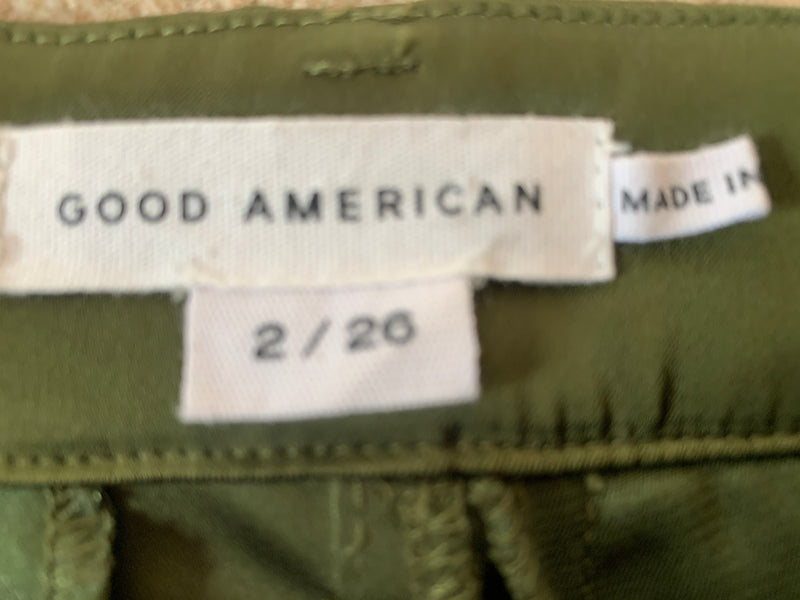 Good American Juniper Green satin cargo pants - UK 8