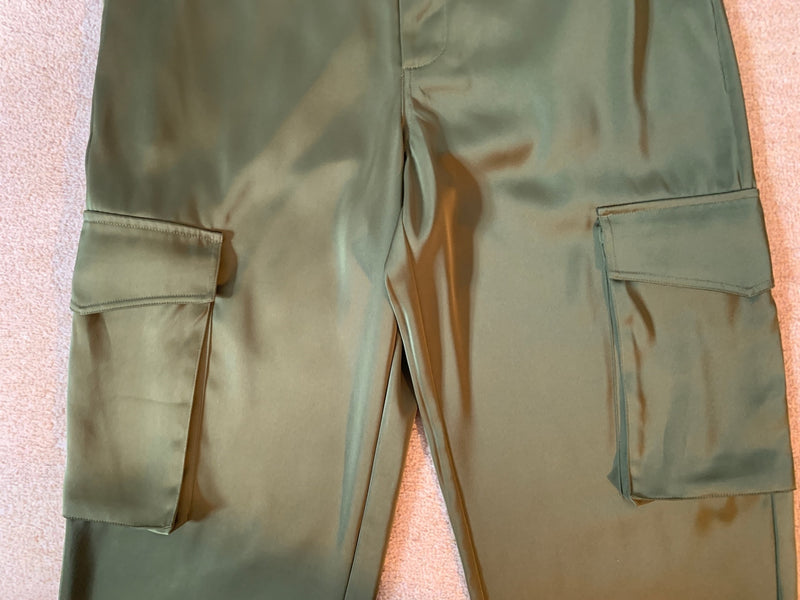 Good American Juniper Green satin cargo pants - UK 8