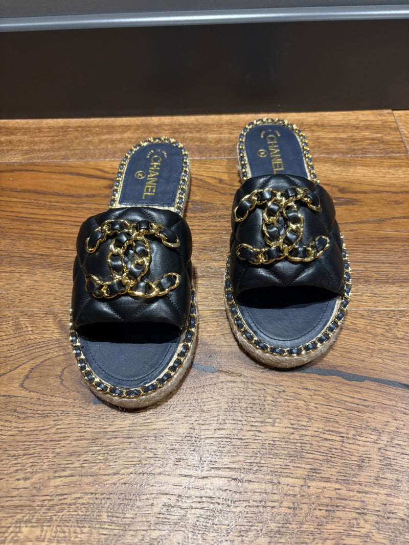 Chanel Quilted Leather CC Sandals