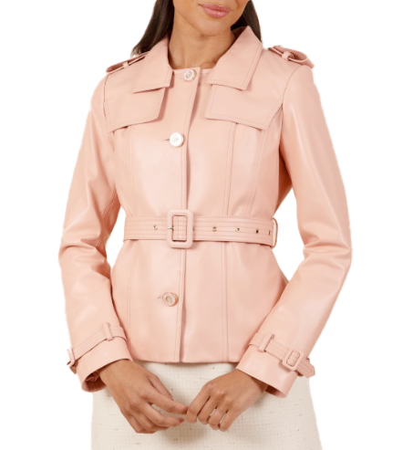 Santinni 'Bardot' Leather Jacket in Rosa