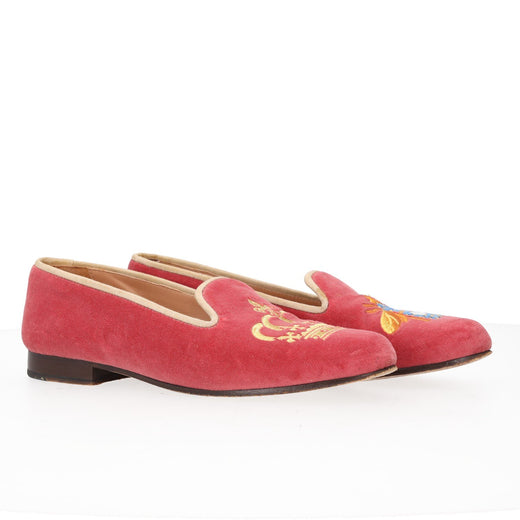 Stubbs & Wootton Pink Velvet Loafers