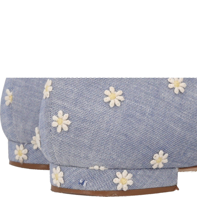Manolo Blahnik Campari Chambray Daisy Pointed Toe Mary Jane Flat