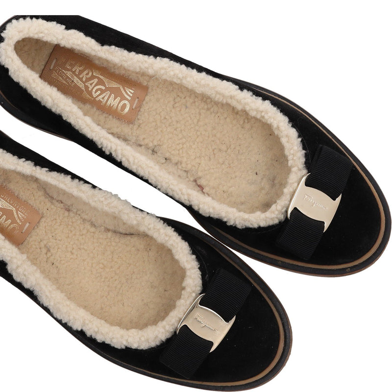 Ferragamo Varina Winter Black Ballet Flats