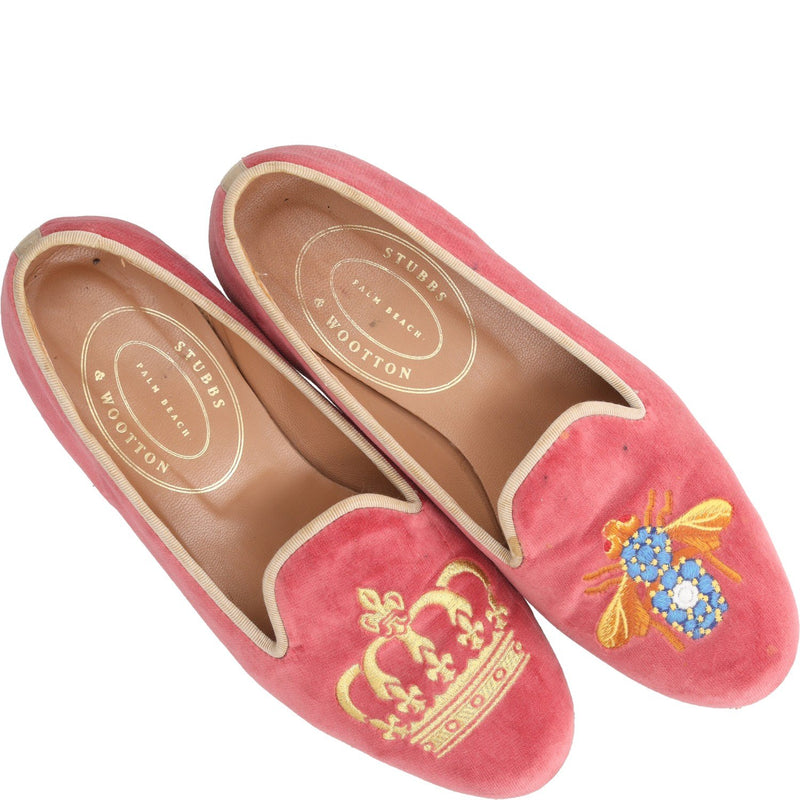 Stubbs & Wootton Pink Velvet Loafers