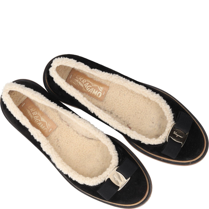Ferragamo Varina Winter Black Ballet Flats