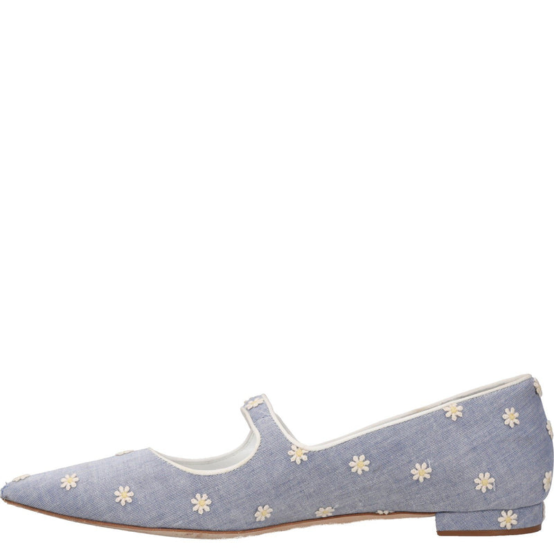 Manolo Blahnik Campari Chambray Daisy Pointed Toe Mary Jane Flat