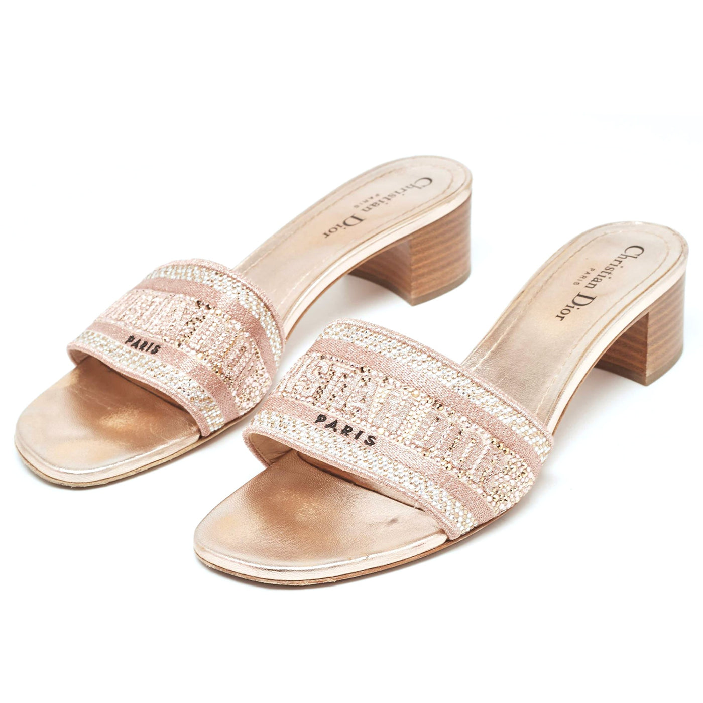 Dior Beige; Pink Satin and Rhinestones Sandals