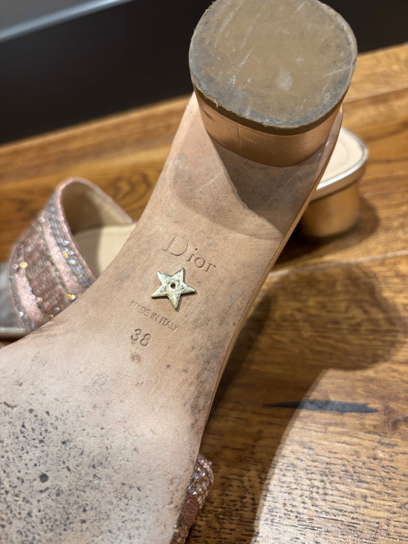 Dior Beige; Pink Satin and Rhinestones Sandals