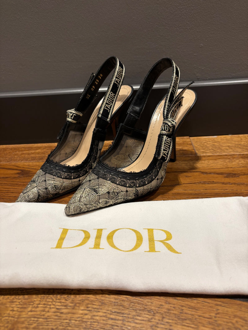 Dior Gray and black Lace, Mesh, Leather Shoes
