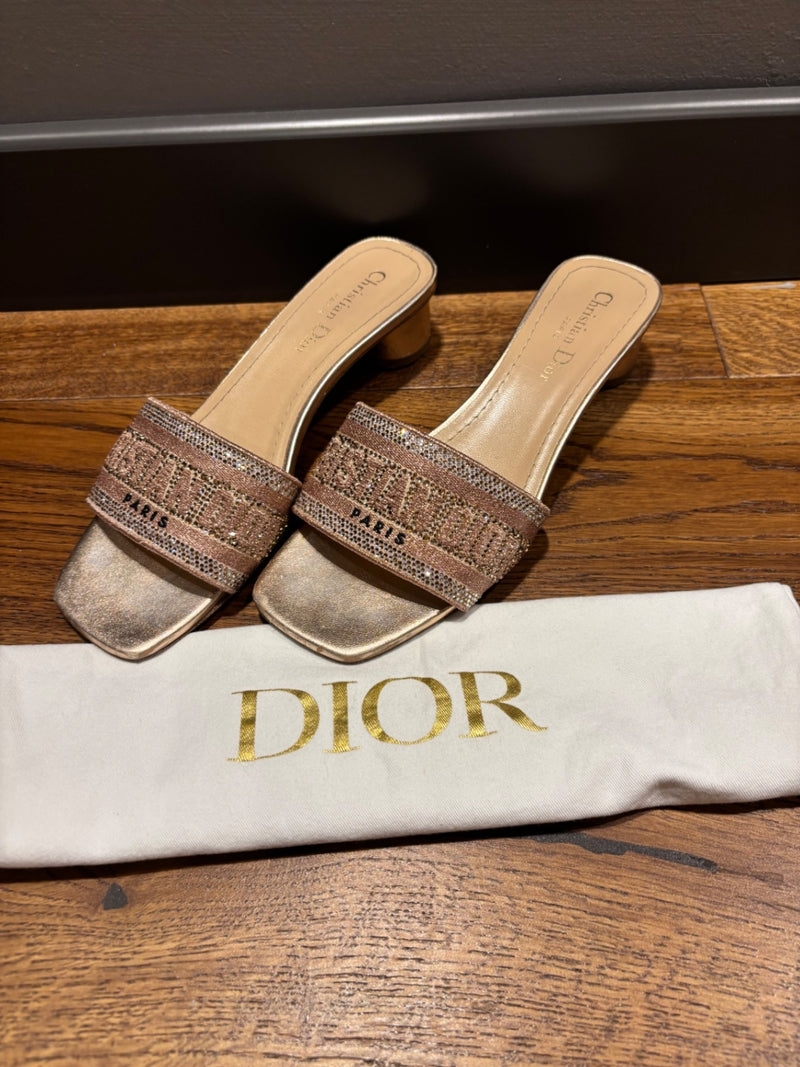 Dior Beige; Pink Satin and Rhinestones Sandals