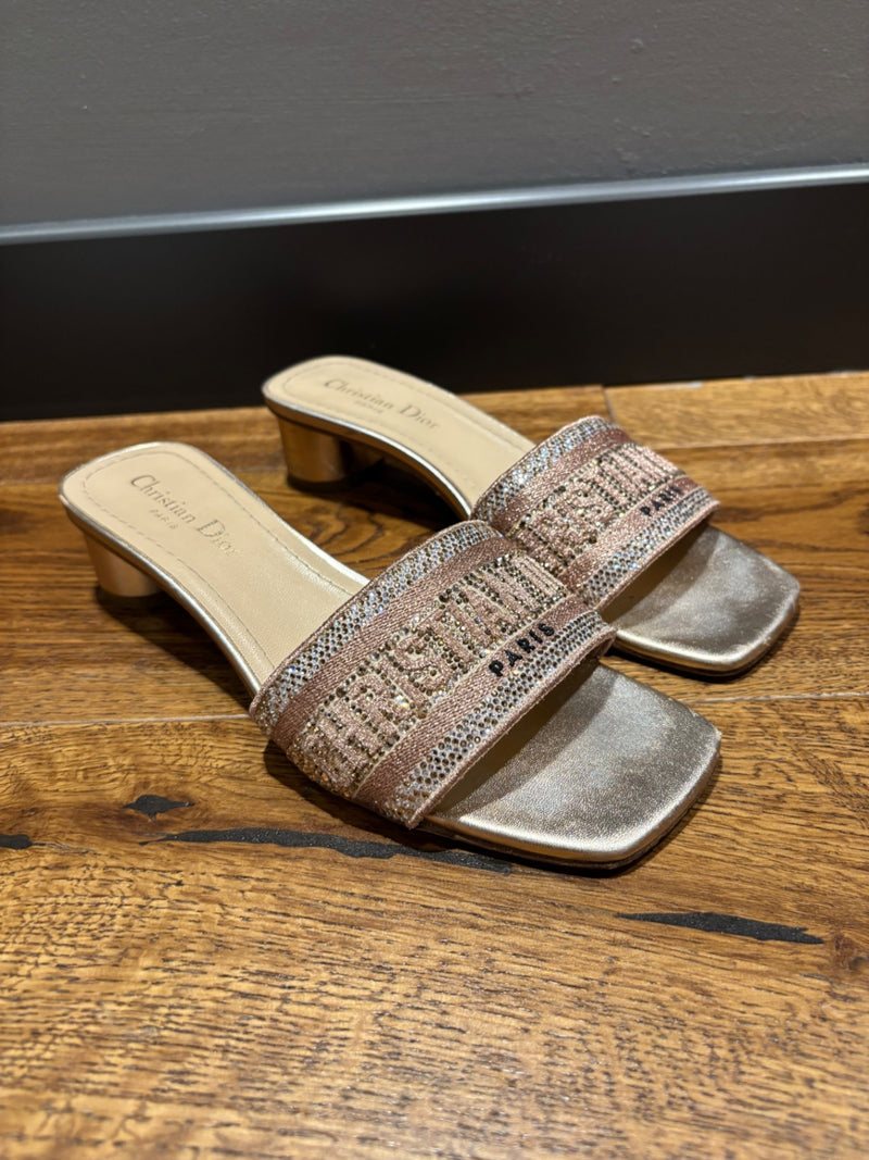 Dior Beige; Pink Satin and Rhinestones Sandals