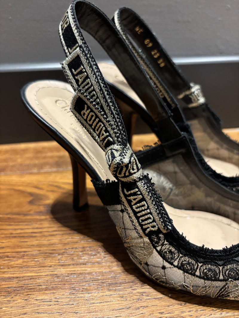 Dior Gray and black Lace, Mesh, Leather Shoes