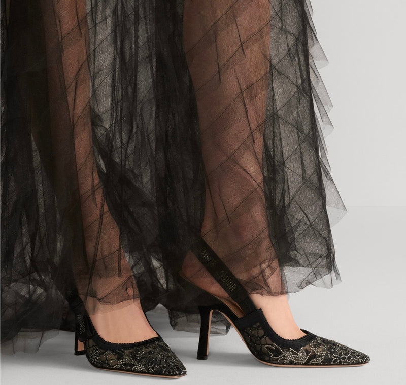Dior Gray and black Lace, Mesh, Leather Shoes