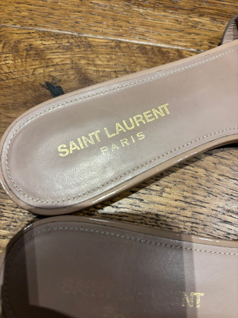 Saint Laurent Beige Patent Leather Sandals
