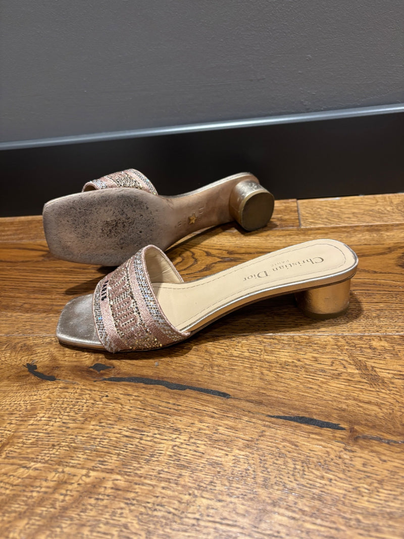 Dior Beige; Pink Satin and Rhinestones Sandals
