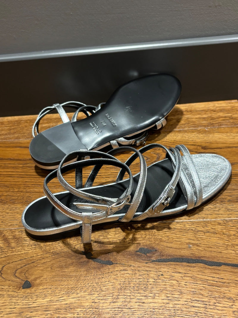 Hermès Lullaby Silver Leather Sandals 37,5
