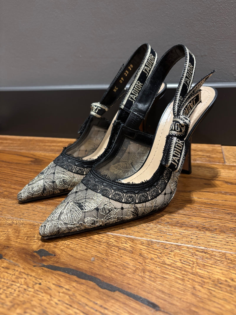 Dior Gray and black Lace, Mesh, Leather Shoes