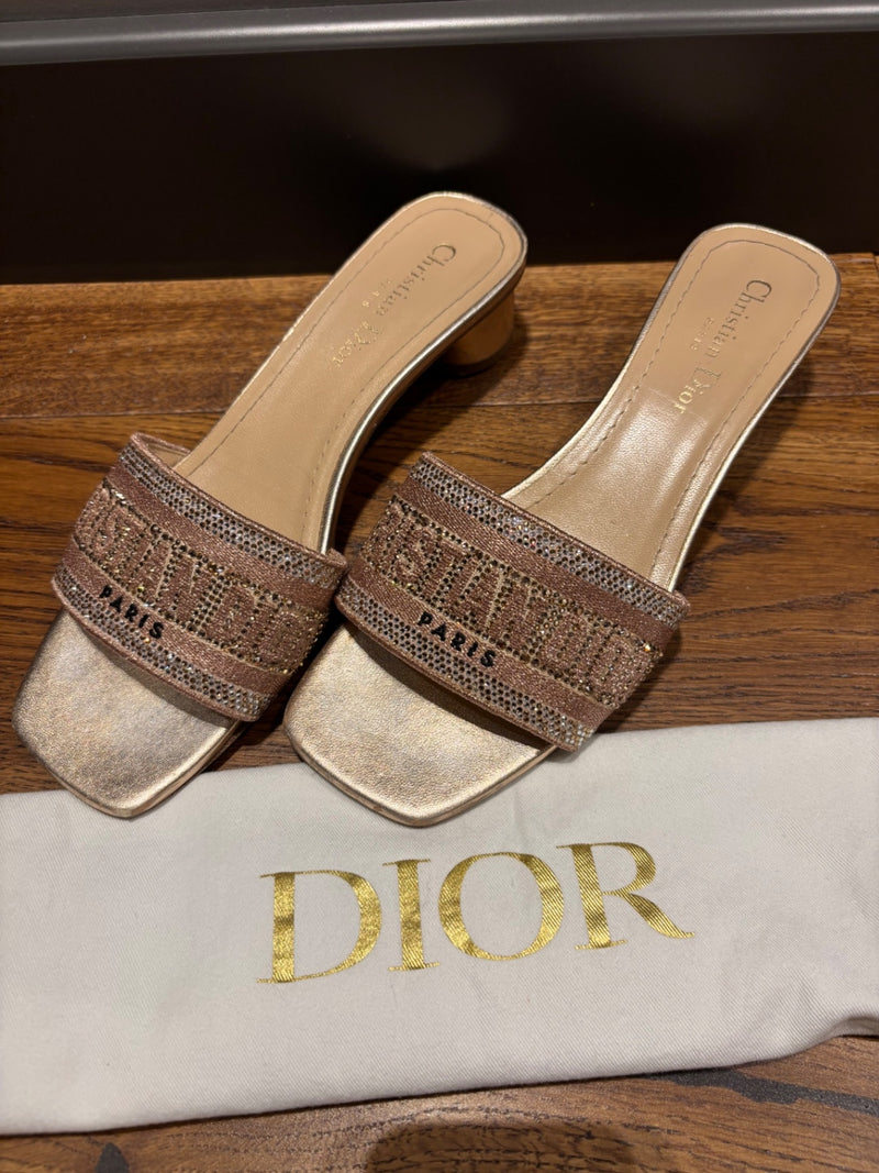 Dior Beige; Pink Satin and Rhinestones Sandals