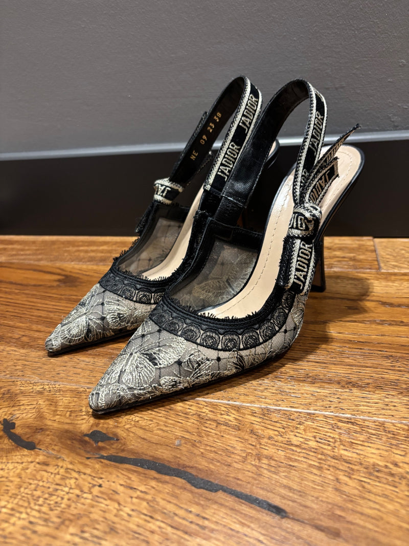 Dior Gray and black Lace, Mesh, Leather Shoes