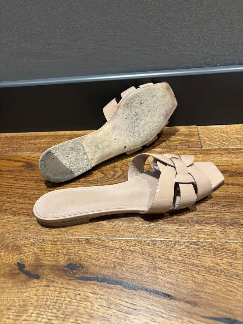 Saint Laurent Beige Patent Leather Sandals