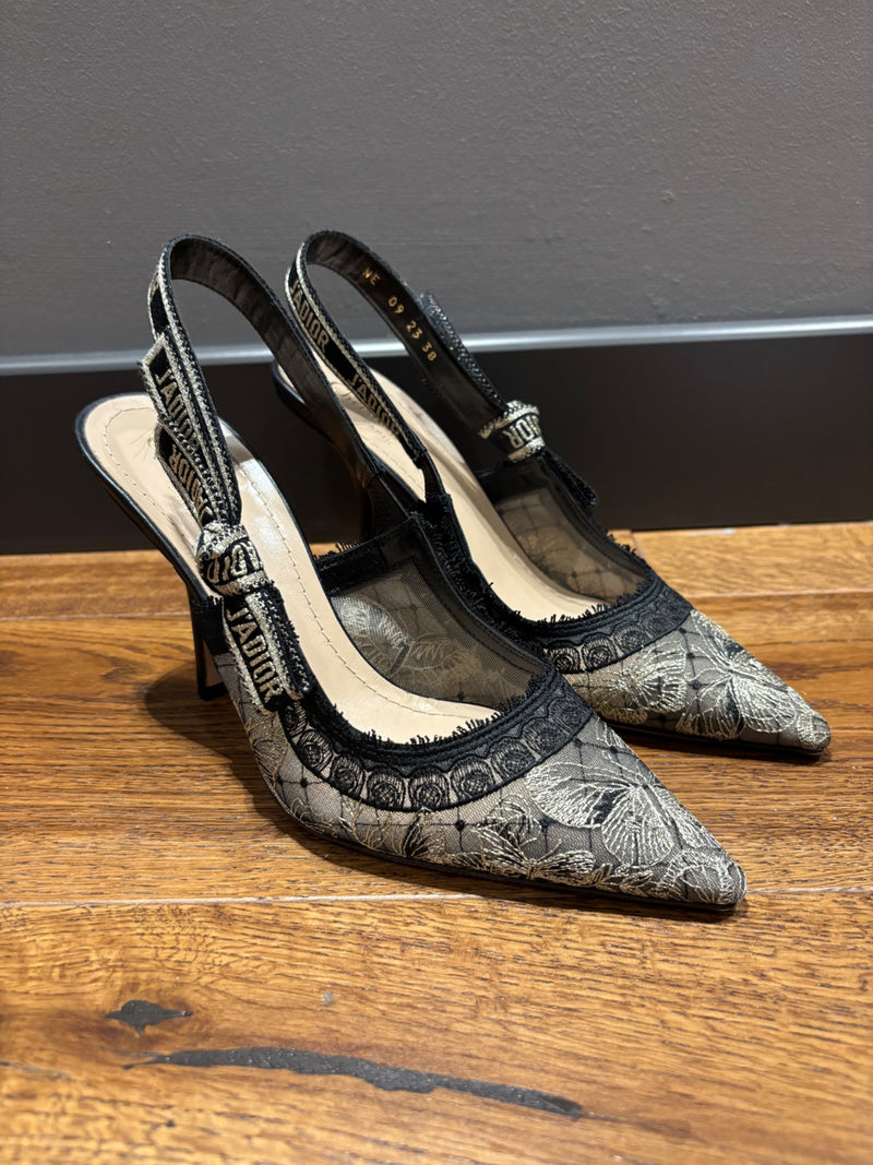 Dior Gray and black Lace, Mesh, Leather Shoes