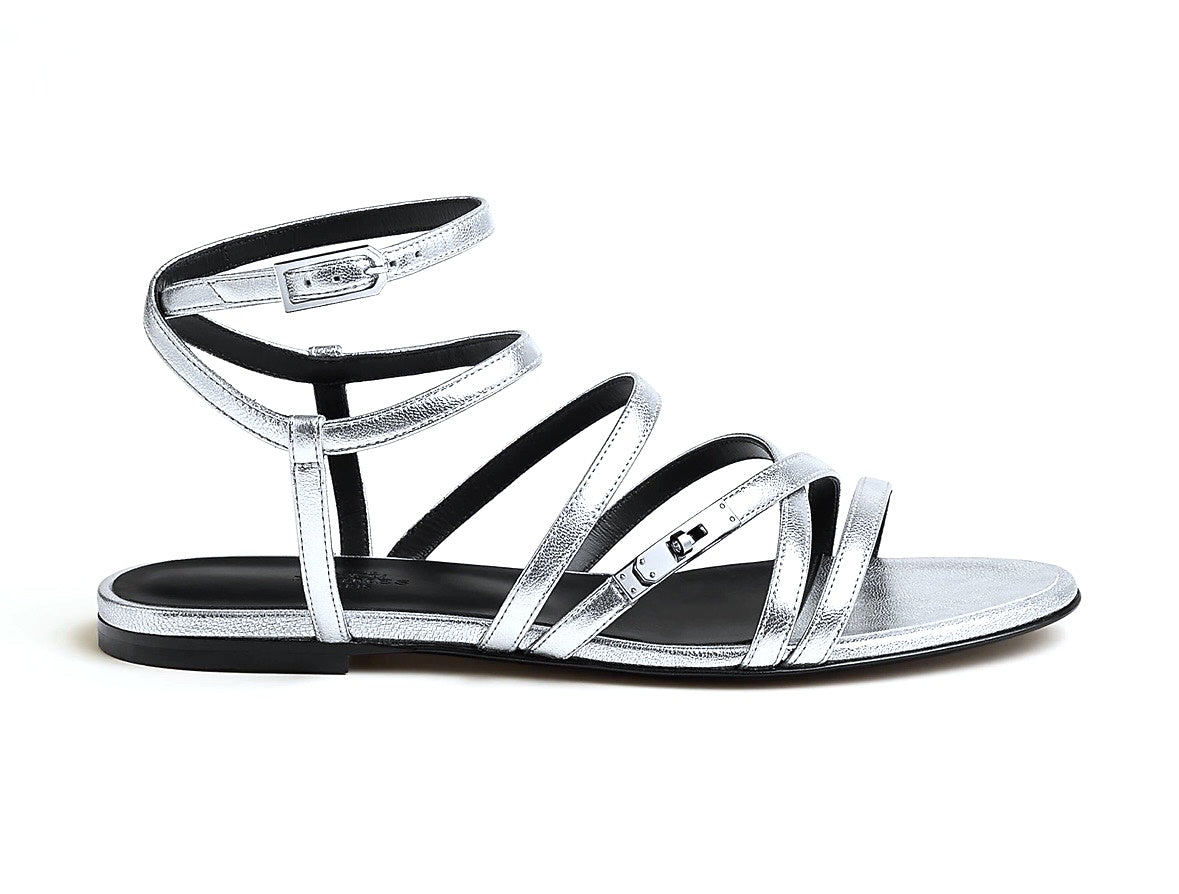 Hermès Lullaby Silver Leather Sandals 37,5