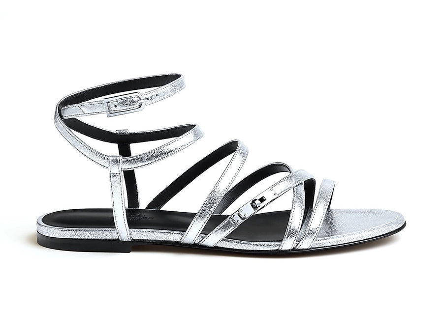 Hermès Lullaby Silver Leather Sandals 37,5